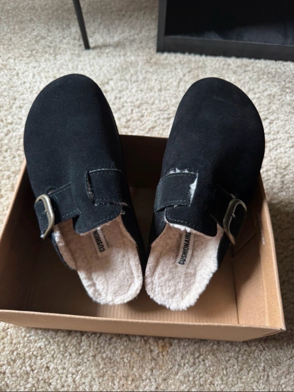 Cushionaire Black Suede Slip-On Clog with Shearling Lining